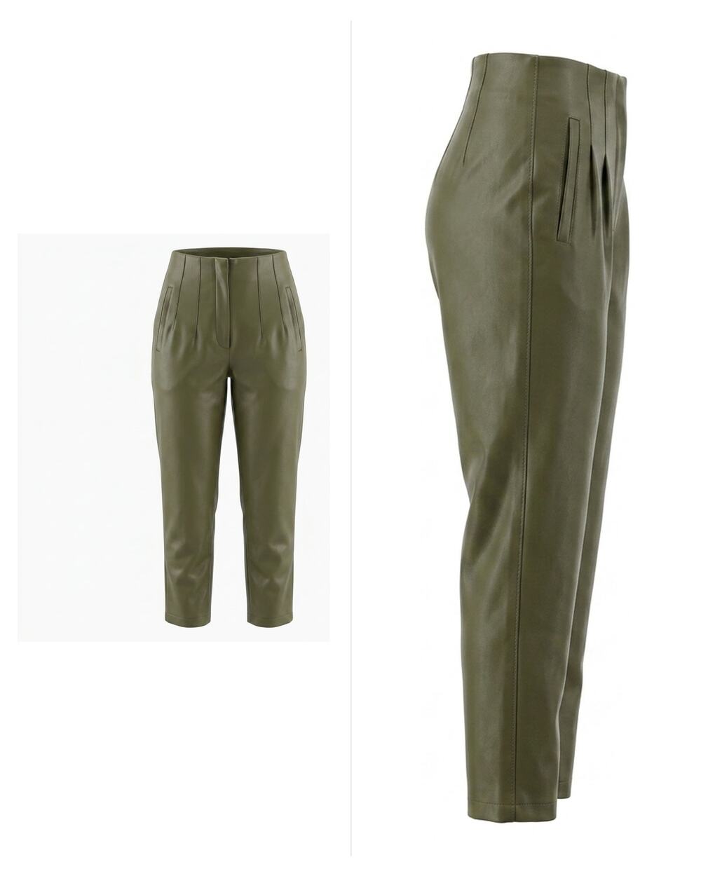 Aaron & Amber Olive Faux Leather Pleated Tapered Pants Women Size S